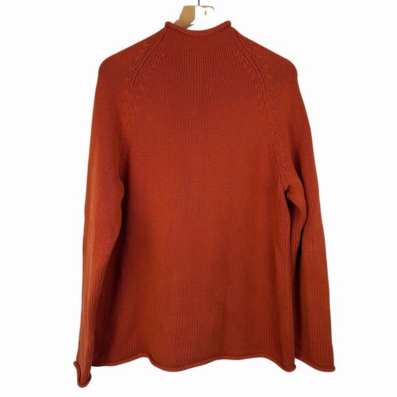 Vintage J Crew Roll Neck Cotton Sweater Mens Clay Orange Medium Fisherman - Picture 2 of 8